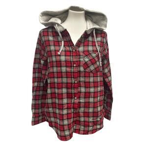 New Time and Tru Womens 3XL Long Sleeve Plaid Flannel Cotton Blend Hoodie